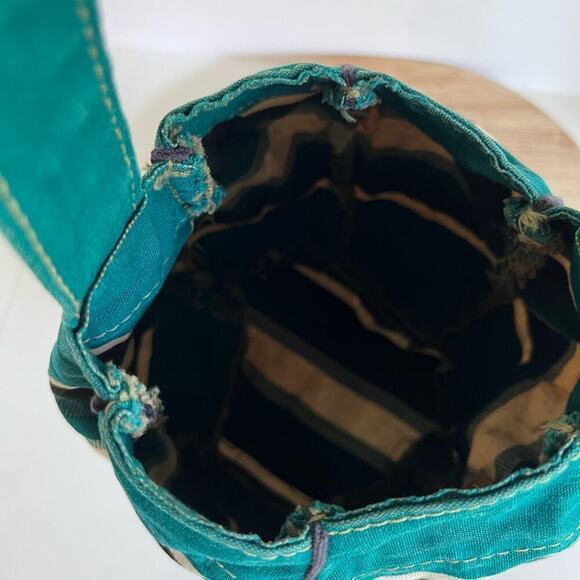 Handmade Vintage 90s Green Southwestern Tapestry Round Bucket Bag - Picture 3 of 16